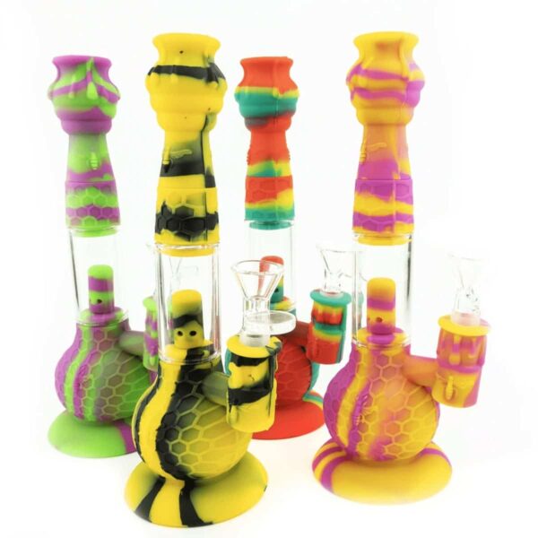 SILICONE HONEY COMB WATER PIPE | H134 | ASSORTED | 9" - Image 1