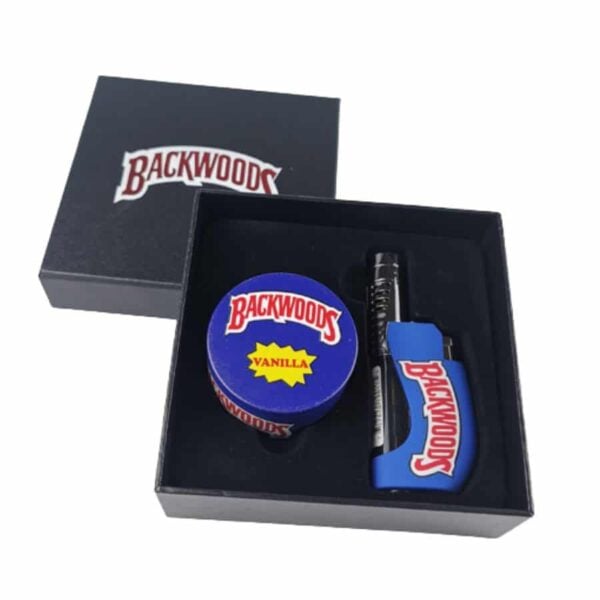 BACKWOODS STRAIGHT TORCH LIGHTER w/ MATCHING 63mm GRINDER GIFT BOX | GS1-BW | ASSORTED - Image 1