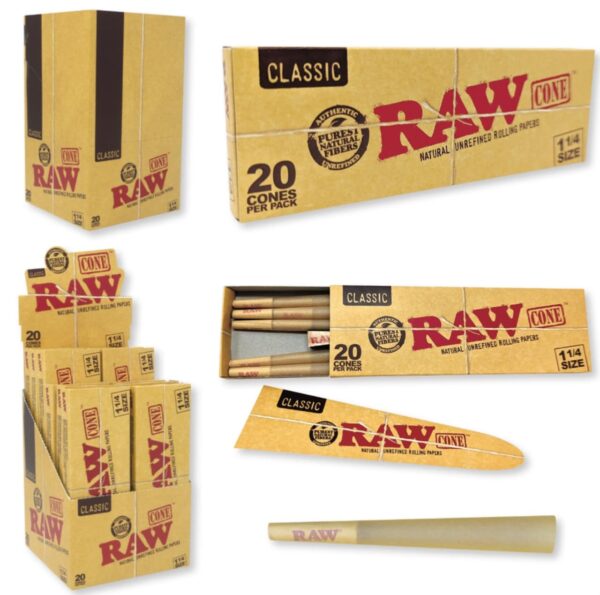 RAW CLASSIC CONES | 1 1/4 SIZE | 20ct | 12/DISPLAY - Image 1