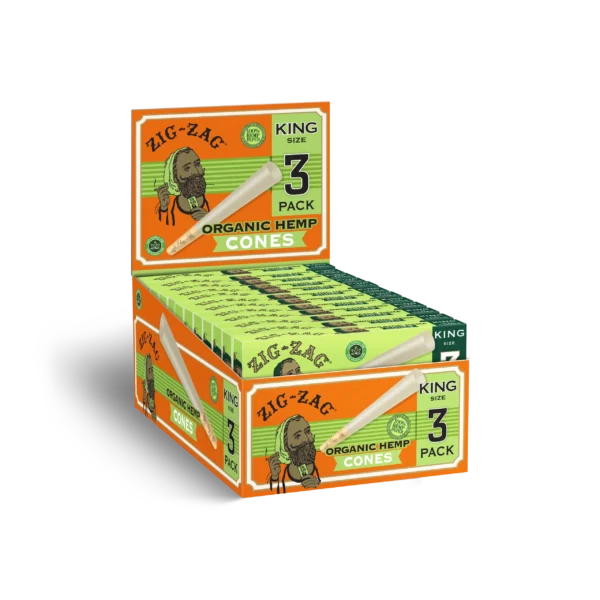 ZIG ZAG PAPER CONES ORGANIC HEMP | KING SIZE | 3/PK - Image 1
